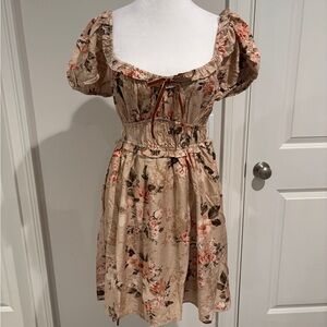 Blu Pepper Tan Floral Mini Dress size Large NWT